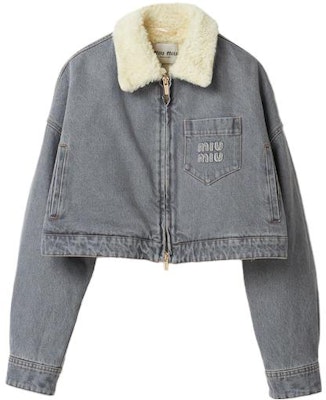 (Women) MIU MIU FW23 Grey Embroidered Logo Long Sleeve Jacket. GWB185-13LF-F0031-S-232 Order (Women) MIU MIU FW23 Grey Embroidered Logo Long Sleeve Jacket. GWB185-13LF-F0031-S-232