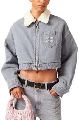 (Women) MIU MIU FW23 Grey Embroidered Logo Long Sleeve Jacket. GWB185-13LF-F0031-S-232 Lookbook (Women) MIU MIU FW23 Grey Embroidered Logo Long Sleeve Jacket. GWB185-13LF-F0031-S-232