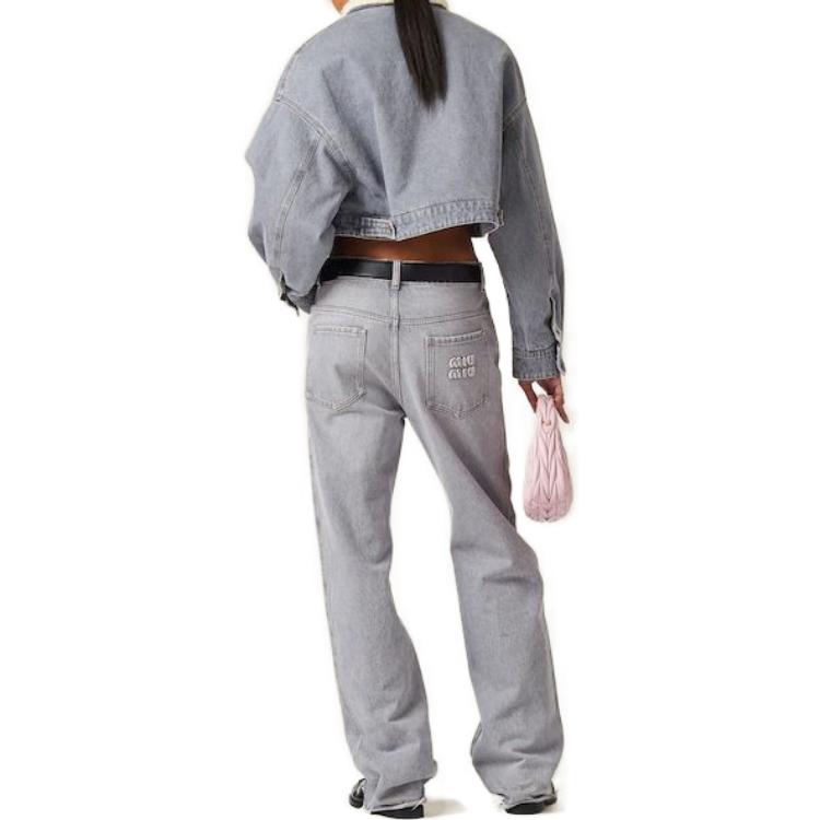 Shop (Women) MIU MIU FW23  Grey Embroidered Logo Long Sleeve Jacket. GWB185-13LF-F0031-S-232