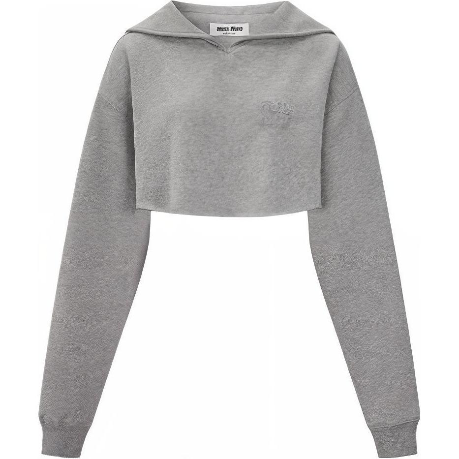 (Women) MIU MIU FW23  Grey Hoodie with Solid Color Embroidered Logo. MJL869-102J-F0031