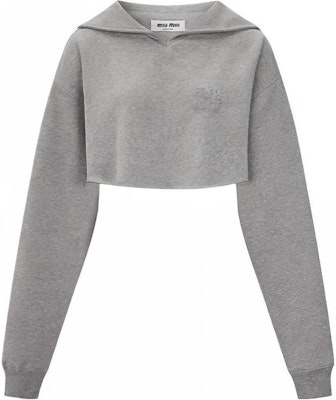 (W) MIU MIU FW23 灰色连帽衫 纯色刺绣Logo. MJL869-102J-F0031 Buy (W) MIU MIU FW23 灰色连帽衫 纯色刺绣Logo. MJL869-102J-F0031