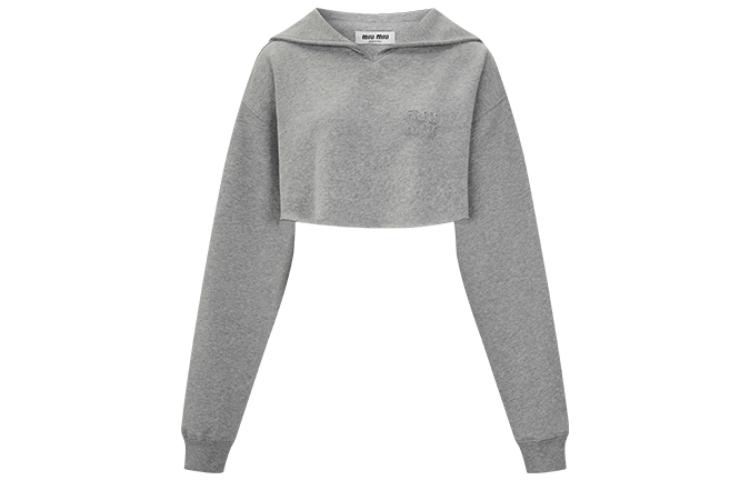 Order (W) MIU MIU FW23 灰色连帽衫 纯色刺绣Logo. MJL869-102J-F0031