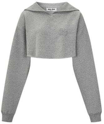 (W) MIU MIU FW23 灰色连帽衫 纯色刺绣Logo. MJL869-102J-F0031 Order (W) MIU MIU FW23 灰色连帽衫 纯色刺绣Logo. MJL869-102J-F0031