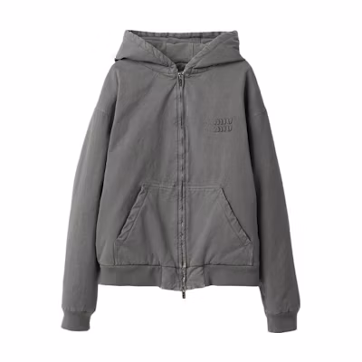 (Women) MIU MIU FW23 Grey Letter Print Hoodie Zip-Up Jacket ML1016-135Q-F0D65-S-OOO