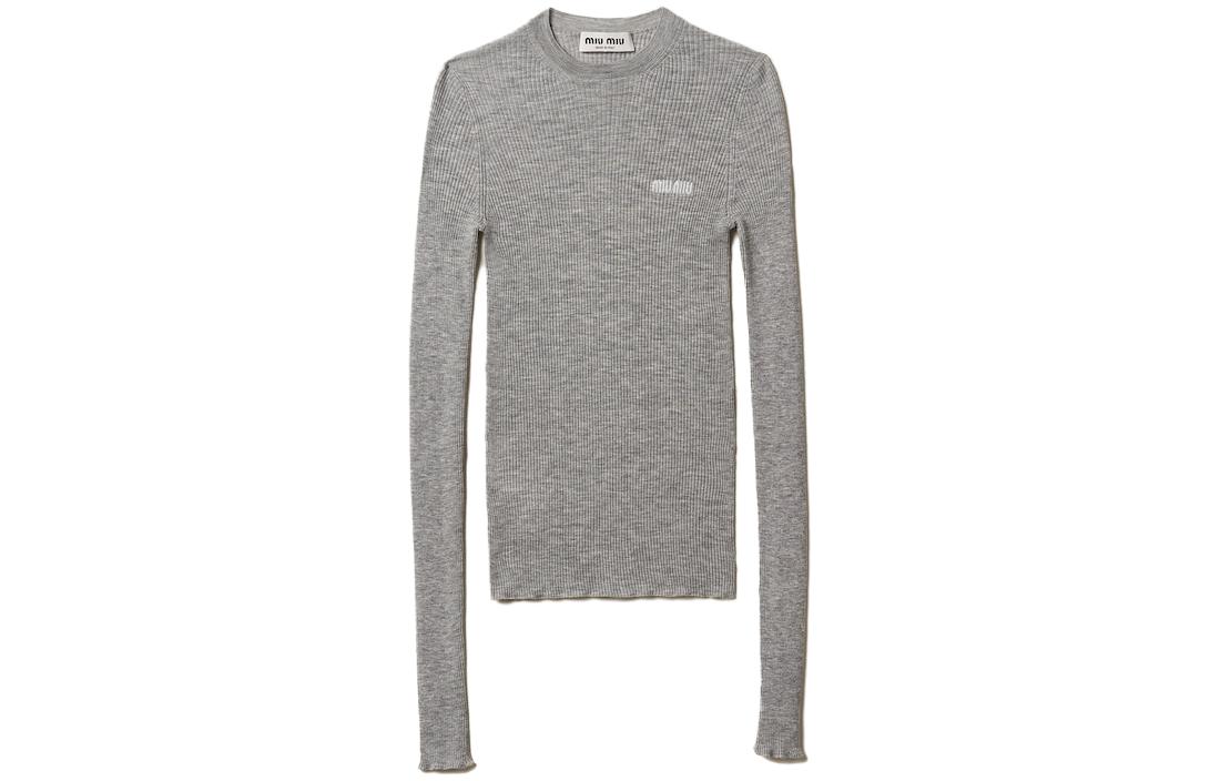 Order (W) MIU MIU FW23 灰色标志印花修身羊绒长袖毛衣 MML821-13KV-F0031-S-232