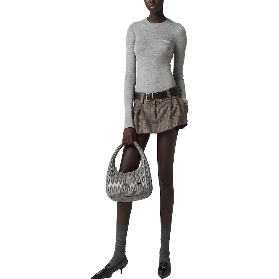 Lookbook (W) MIU MIU FW23 灰色标志印花修身羊绒长袖毛衣 MML821-13KV-F0031-S-232