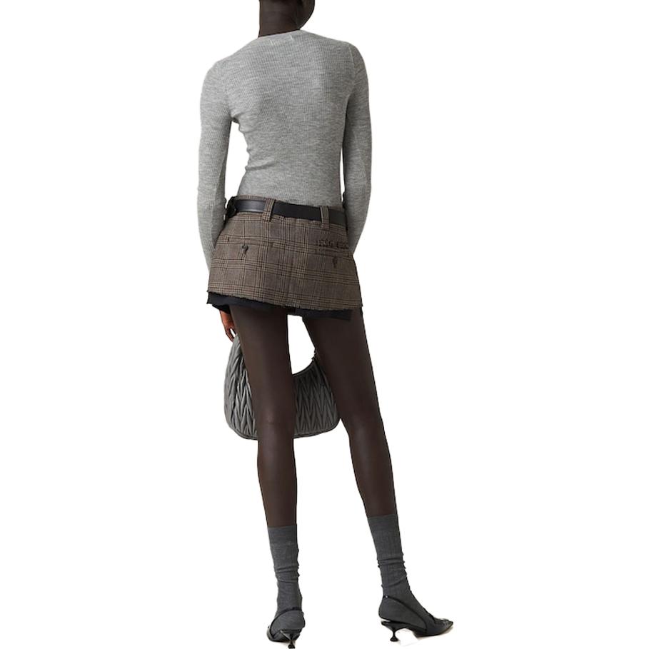 Shop (W) MIU MIU FW23 灰色标志印花修身羊绒长袖毛衣 MML821-13KV-F0031-S-232