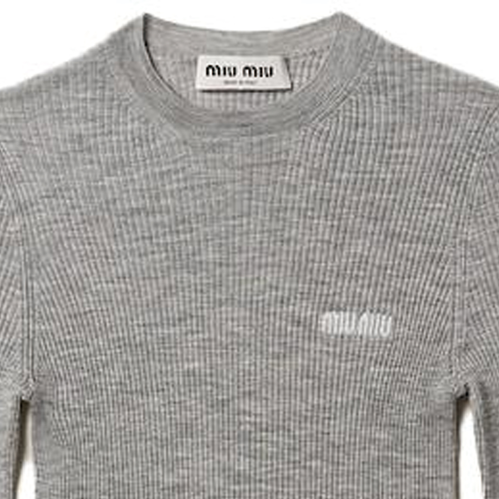 Purchase (W) MIU MIU FW23 灰色标志印花修身羊绒长袖毛衣 MML821-13KV-F0031-S-232