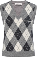 (Women) MIU MIU FW23 Grey Plaid V-Neck Knit Pullover Vest. MMV106-13K7-F0K44-S-232 (Women) MIU MIU FW23 Grey Plaid V-Neck Knit Pullover Vest. MMV106-13K7-F0K44-S-232