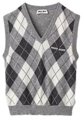 (W) MIU MIU 2023秋冬灰色格纹V领针织马甲。 MMV106-13K7-F0K44-S-232 Order (W) MIU MIU 2023秋冬灰色格纹V领针织马甲。 MMV106-13K7-F0K44-S-232
