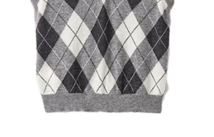 Shop (W) MIU MIU 2023秋冬灰色格纹V领针织马甲。 MMV106-13K7-F0K44-S-232