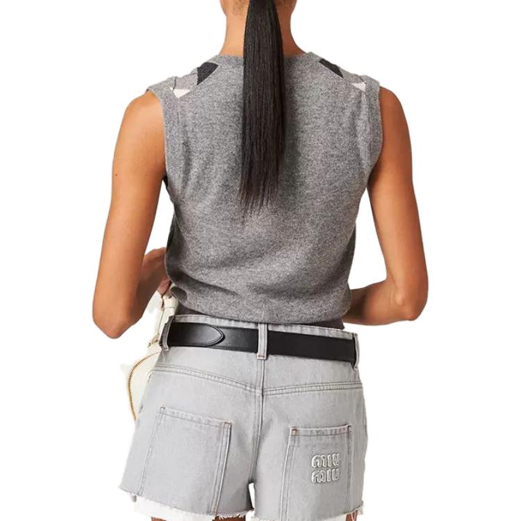 Details for (W) MIU MIU 2023秋冬灰色格纹V领针织马甲。 MMV106-13K7-F0K44-S-232