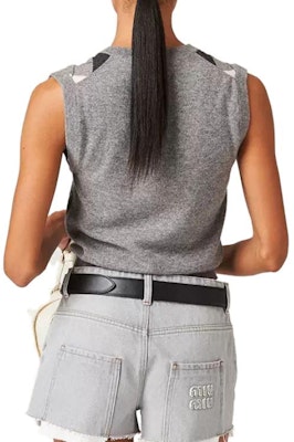 (W) MIU MIU 2023秋冬灰色格纹V领针织马甲。 MMV106-13K7-F0K44-S-232 Details for (W) MIU MIU 2023秋冬灰色格纹V领针织马甲。 MMV106-13K7-F0K44-S-232