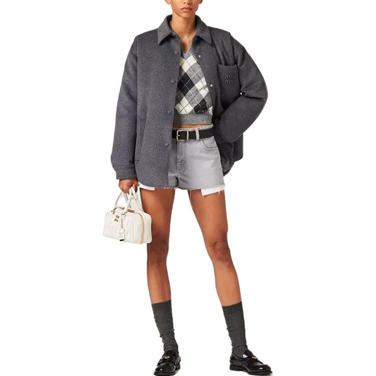 Sizing (W) MIU MIU 2023秋冬灰色格纹V领针织马甲。 MMV106-13K7-F0K44-S-232