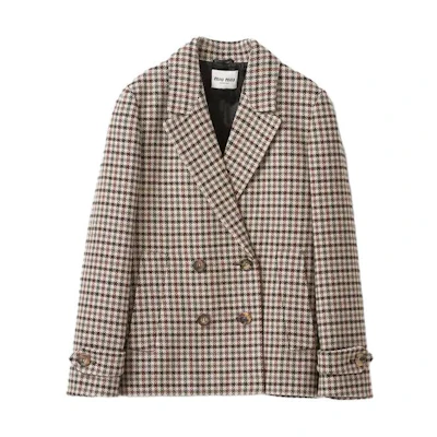 (Women) MIU MIU FW23 Houndstooth Casual Blazer Light Brown MH1871-13LO-F043T-S-232