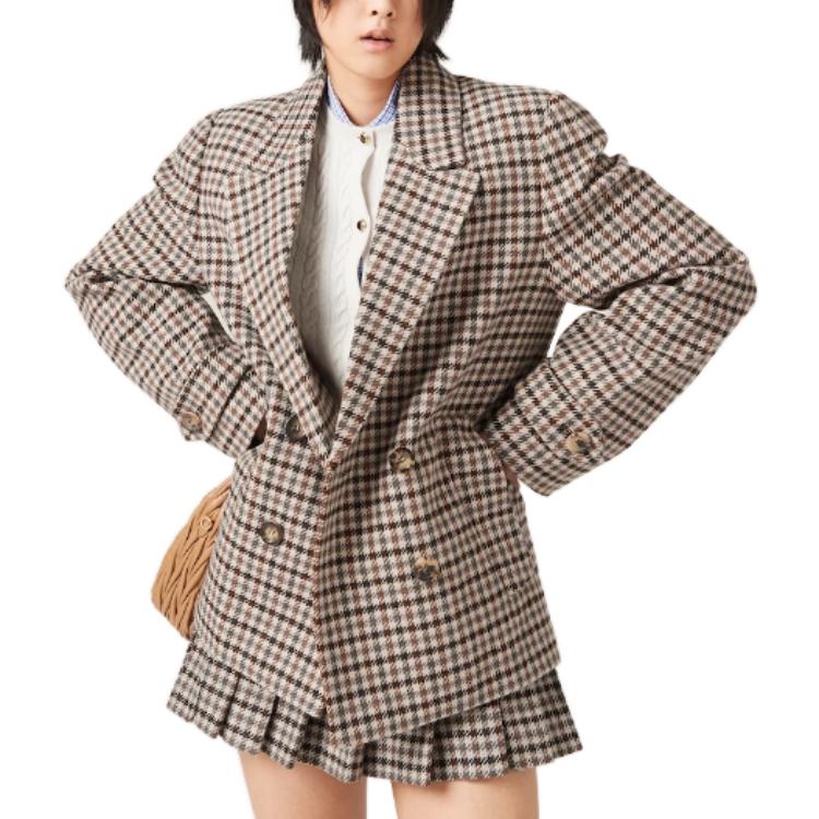 Purchase (W) MIU MIU 2023秋冬 千鳥格休閒西裝外套 淺棕色 MH1871-13LO-F043T-S-232