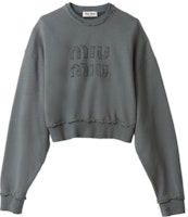 (Women) MIU MIU FW23 Iron Grey Letter Crewneck Crop Casual Long Sleeve Sweatshirt MJL911-137J-F0D65-S-23 (Women) MIU MIU FW23 Iron Grey Letter Crewneck Crop Casual Long Sleeve Sweatshirt MJL911-137J-F0D65-S-23