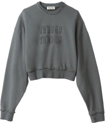 (W) MIU MIU FW23 铁灰字母圆领短款长袖休闲卫衣 MJL911-137J-F0D65-S-23 Order (W) MIU MIU FW23 铁灰字母圆领短款长袖休闲卫衣 MJL911-137J-F0D65-S-23