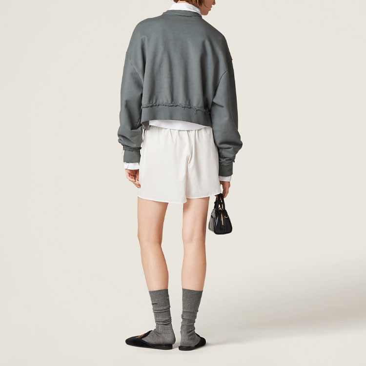 Shop (W) MIU MIU FW23 铁灰字母圆领短款长袖休闲卫衣 MJL911-137J-F0D65-S-23