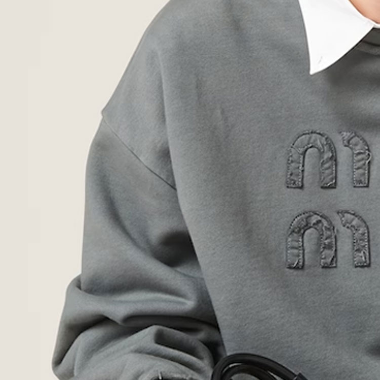 Details for (W) MIU MIU FW23 铁灰字母圆领短款长袖休闲卫衣 MJL911-137J-F0D65-S-23