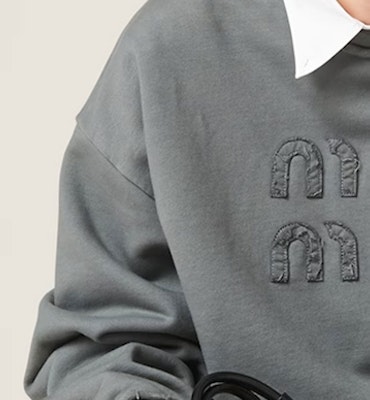 (W) MIU MIU FW23 铁灰字母圆领短款长袖休闲卫衣 MJL911-137J-F0D65-S-23 Details for (W) MIU MIU FW23 铁灰字母圆领短款长袖休闲卫衣 MJL911-137J-F0D65-S-23