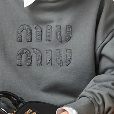 (W) MIU MIU FW23 铁灰字母圆领短款长袖休闲卫衣 MJL911-137J-F0D65-S-23 Sizing (W) MIU MIU FW23 铁灰字母圆领短款长袖休闲卫衣 MJL911-137J-F0D65-S-23