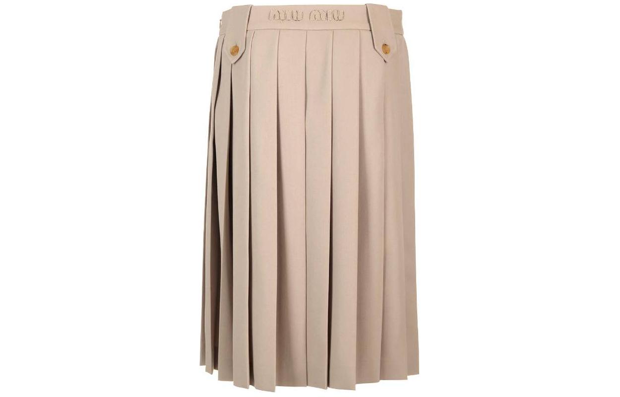 (Women) MIU MIU FW23  Khaki Pleated Mid-Length Midi Skirt with Logo Detail. MG2136-108N-F0065 圖 3