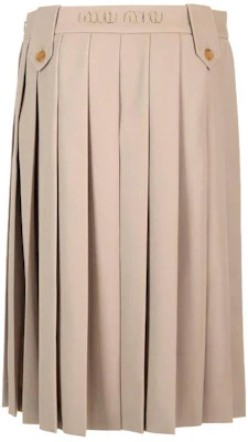 (W) MIU MIU FW23 Skirt Khaki Lipat Panjang Pertengahan dengan Logo. MG2136-108N-F0065 Lookbook (W) MIU MIU FW23 Skirt Khaki Lipat Panjang Pertengahan dengan Logo. MG2136-108N-F0065