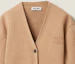 Sizing (Women) MIU MIU FW23 Khaki V-Neck Long Sleeve Knit Sweater with Logo Print. MMF791-13JS-F0629-S-232