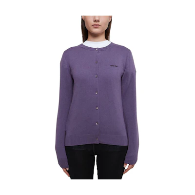(Women) MIU MIU FW23 Letter Embroidered Knit Cardigan Long Sleeve MMF787-13S1-F0203