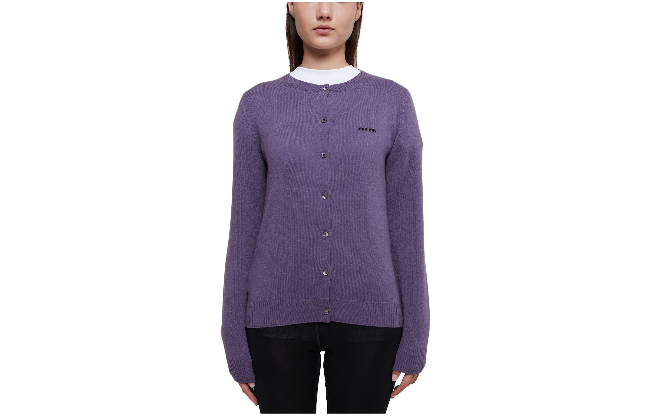 Order (W) MIU MIU FW23 Kardigan Rajut Bersulam Huruf Lengan Panjang. MMF787-13S1-F0203