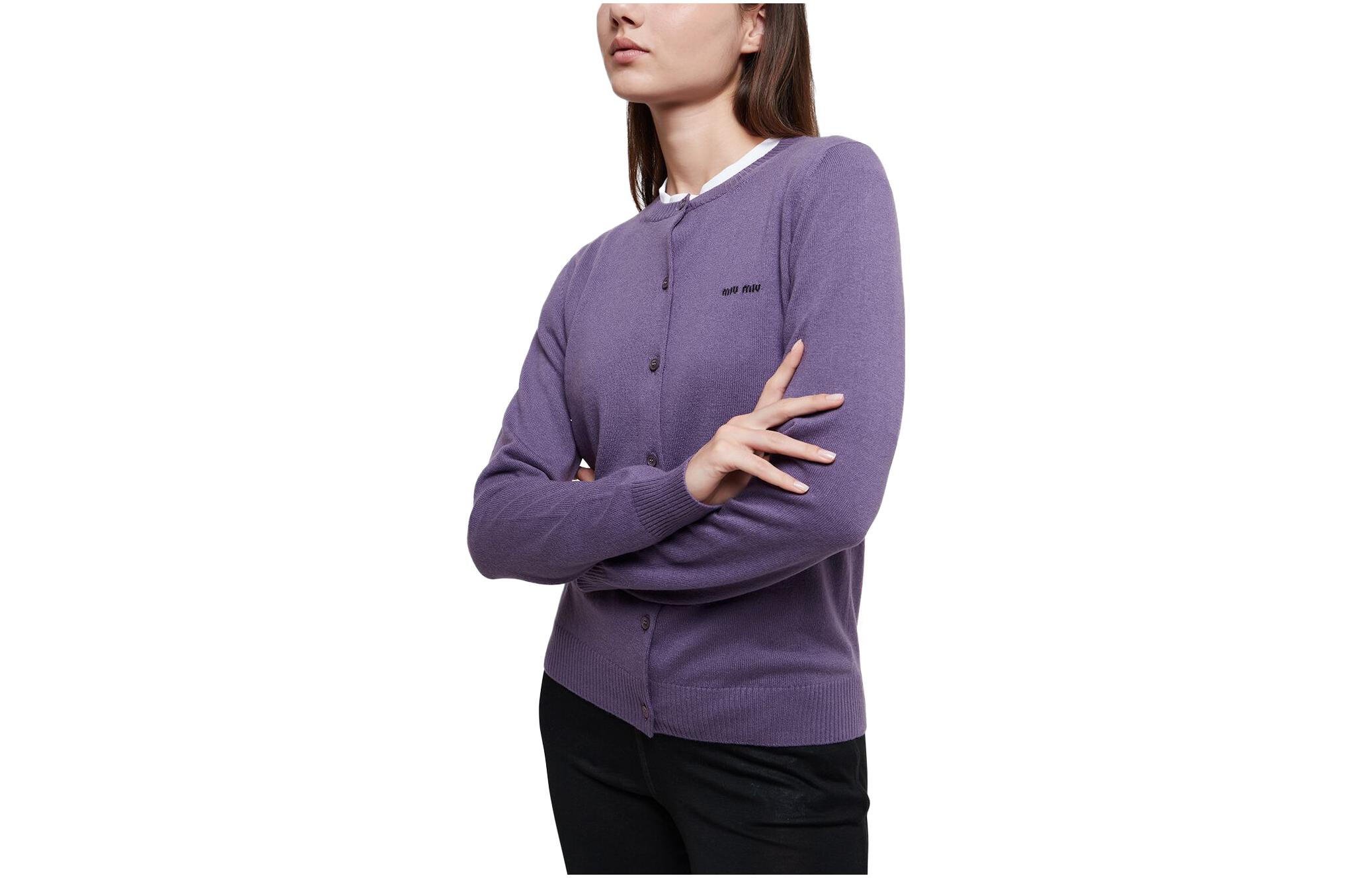Shop (W) MIU MIU FW23 Kardigan Rajut Bersulam Huruf Lengan Panjang. MMF787-13S1-F0203