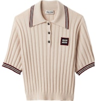 (Women) MIU MIU FW23 Letter Logo Print Short Sleeve Polo Shirt in Light Beige. MML878-138Q-F0018-S-OOO (Women) MIU MIU FW23 Letter Logo Print Short Sleeve Polo Shirt in Light Beige. MML878-138Q-F0018-S-OOO