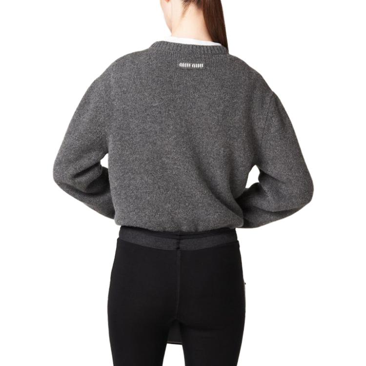 (Women) MIU MIU FW23  Logo Crewneck Knit Sweater - Slate Gray. MML849-13VB-F0480-S-232 圖 5