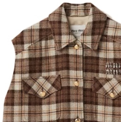 (W) MIU MIU FW23 多彩格纹刺绣标志纽扣马甲 ML1022-139S-F0324-S-OOO Lookbook (W) MIU MIU FW23 多彩格纹刺绣标志纽扣马甲 ML1022-139S-F0324-S-OOO