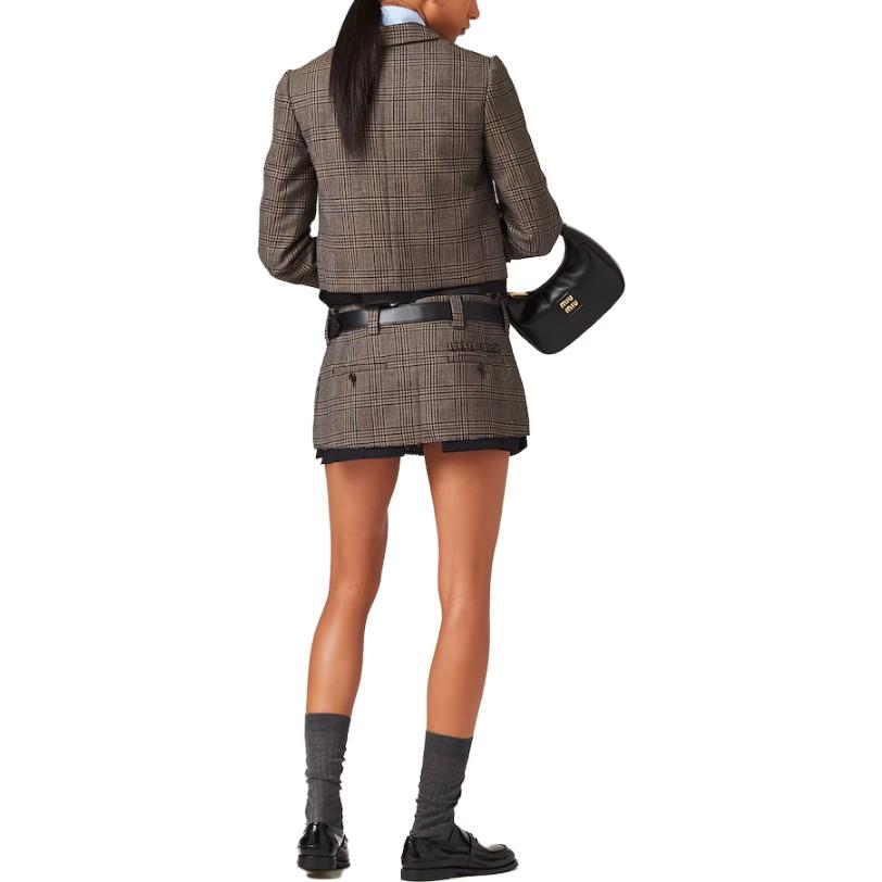 Shop (W) MIU MIU FW23 Shorts Plaid Bordados en Marrón Oscuro. MG2071-13JL-F063M-S-232