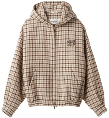 (W) MIU MIU 2023秋冬格纹刺绣标志夹克可可棕色 ML1011-139V-F0324-S-OOO Buy (W) MIU MIU 2023秋冬格纹刺绣标志夹克可可棕色 ML1011-139V-F0324-S-OOO