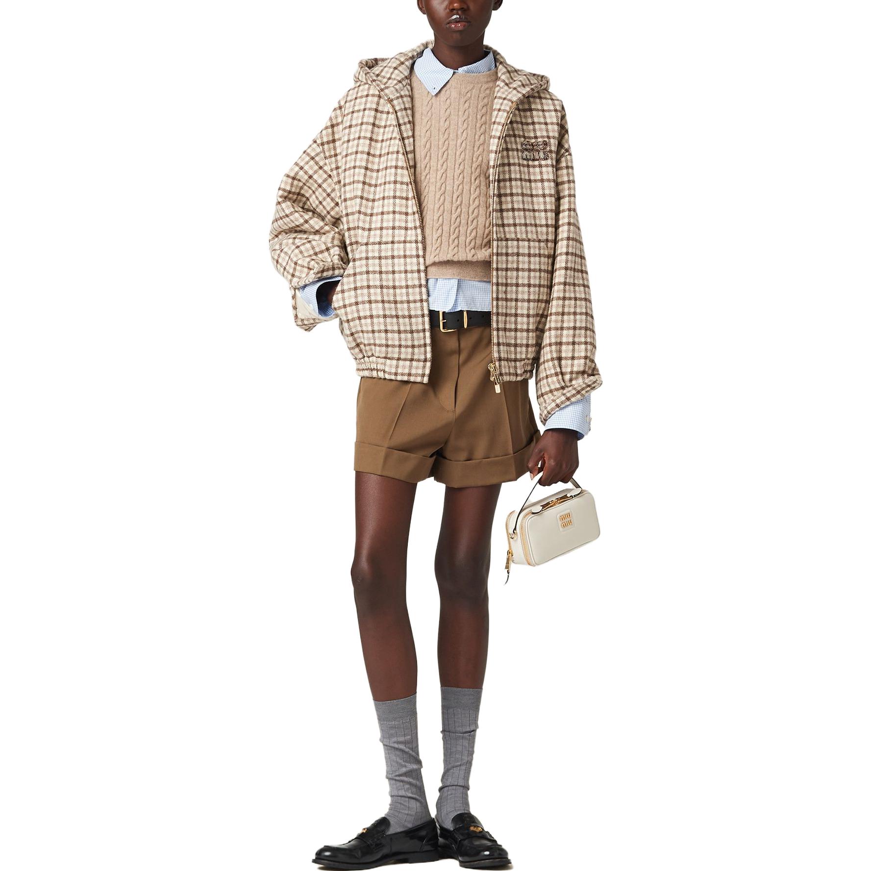Lookbook (W) MIU MIU 2023秋冬格纹刺绣标志夹克可可棕色 ML1011-139V-F0324-S-OOO