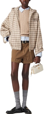 (W) MIU MIU 2023秋冬格纹刺绣标志夹克可可棕色 ML1011-139V-F0324-S-OOO Lookbook (W) MIU MIU 2023秋冬格纹刺绣标志夹克可可棕色 ML1011-139V-F0324-S-OOO