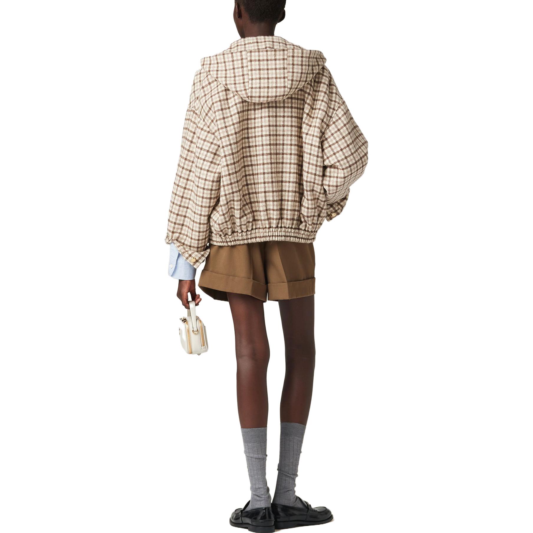 Shop (W) MIU MIU 2023秋冬格纹刺绣标志夹克可可棕色 ML1011-139V-F0324-S-OOO