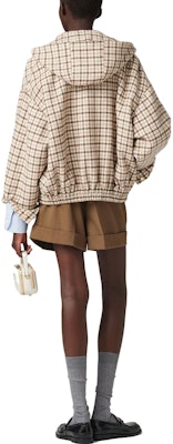 (W) MIU MIU 2023秋冬格纹刺绣标志夹克可可棕色 ML1011-139V-F0324-S-OOO Shop (W) MIU MIU 2023秋冬格纹刺绣标志夹克可可棕色 ML1011-139V-F0324-S-OOO