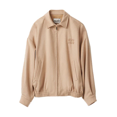 (Women) MIU MIU FW23 Sandy Yellow Logo Print Zip-Up Jacket. ML843-125Q-F0036-S-231