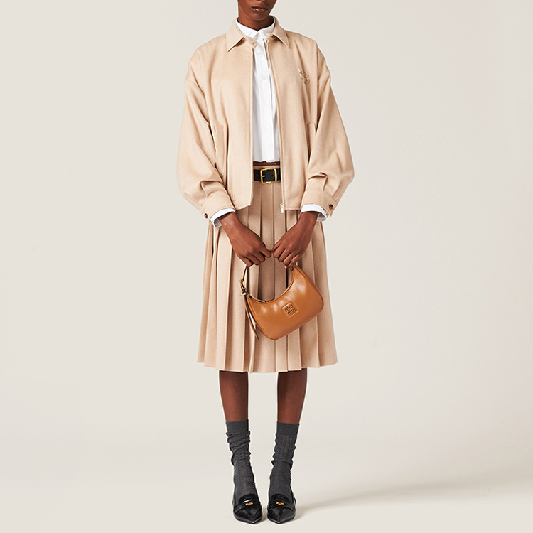 Lookbook (Women) MIU MIU FW23  Sandy Yellow Logo Print Zip-Up Jacket. ML843-125Q-F0036-S-231