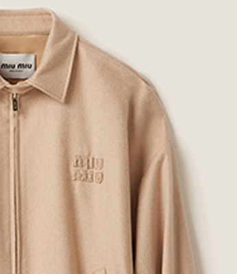 (Women) MIU MIU FW23 Sandy Yellow Logo Print Zip-Up Jacket. ML843-125Q-F0036-S-231 Details for (Women) MIU MIU FW23 Sandy Yellow Logo Print Zip-Up Jacket. ML843-125Q-F0036-S-231