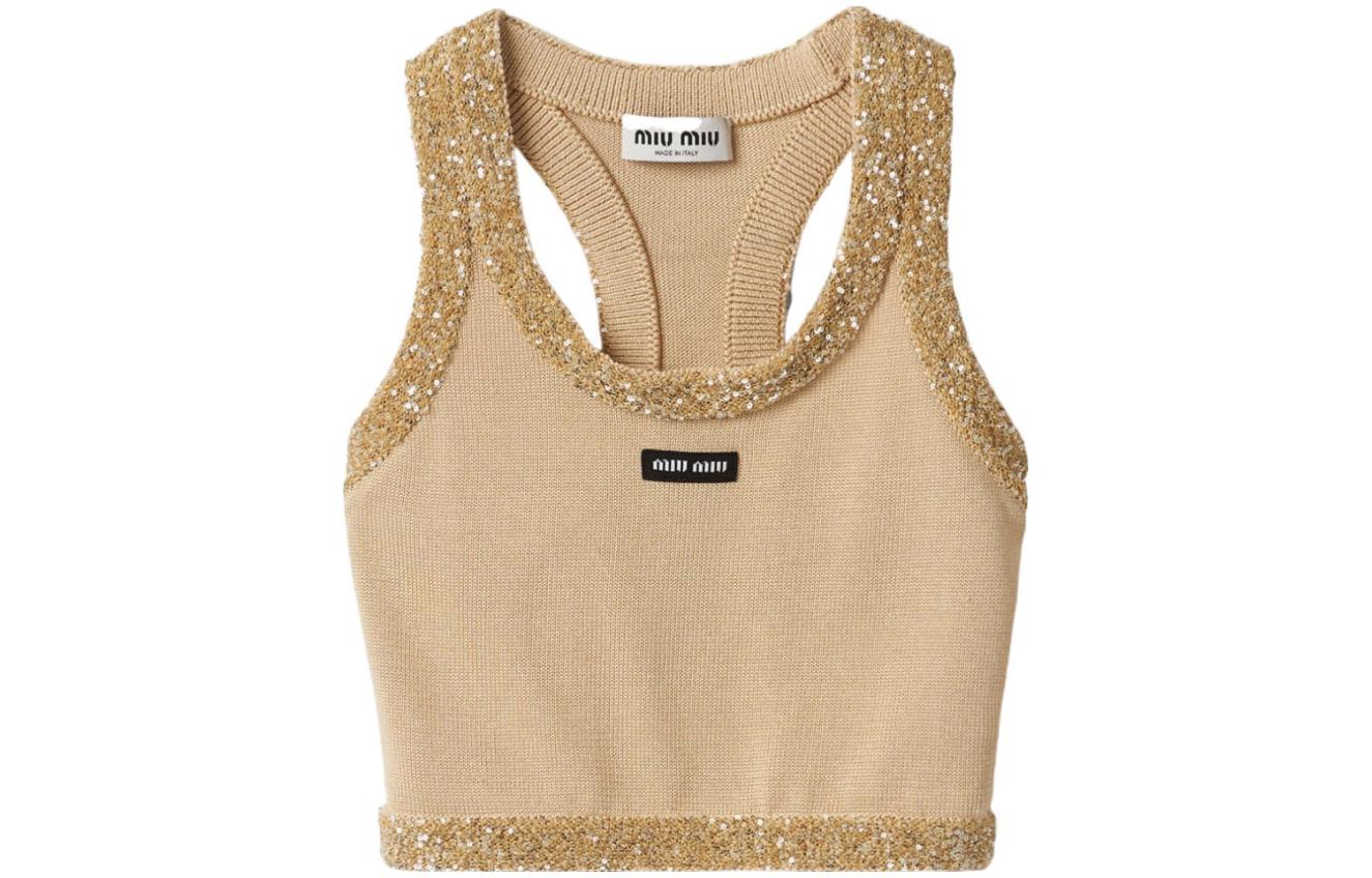 (Women) MIU MIU FW23  Sequin Detail Crop Tank Top - Cream MMV155-13Q1-F0061-S-OOO