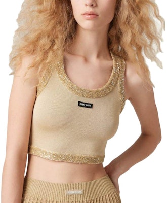 (W) MIU MIU FW23 Tank Top Berpailet Kelipan Pendek - Krim MMV155-13Q1-F0061-S-OOO Purchase (W) MIU MIU FW23 Tank Top Berpailet Kelipan Pendek - Krim MMV155-13Q1-F0061-S-OOO