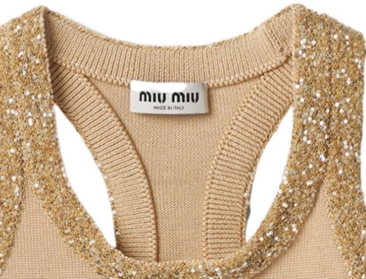 (W) MIU MIU FW23 Tank Top Berpailet Kelipan Pendek - Krim MMV155-13Q1-F0061-S-OOO Details for (W) MIU MIU FW23 Tank Top Berpailet Kelipan Pendek - Krim MMV155-13Q1-F0061-S-OOO