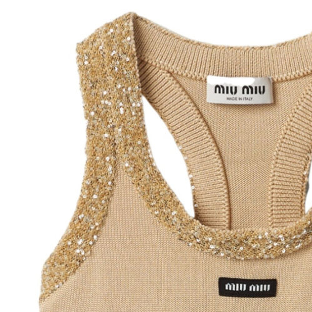 Sizing (W) MIU MIU FW23 Tank Top Berpailet Kelipan Pendek - Krim MMV155-13Q1-F0061-S-OOO