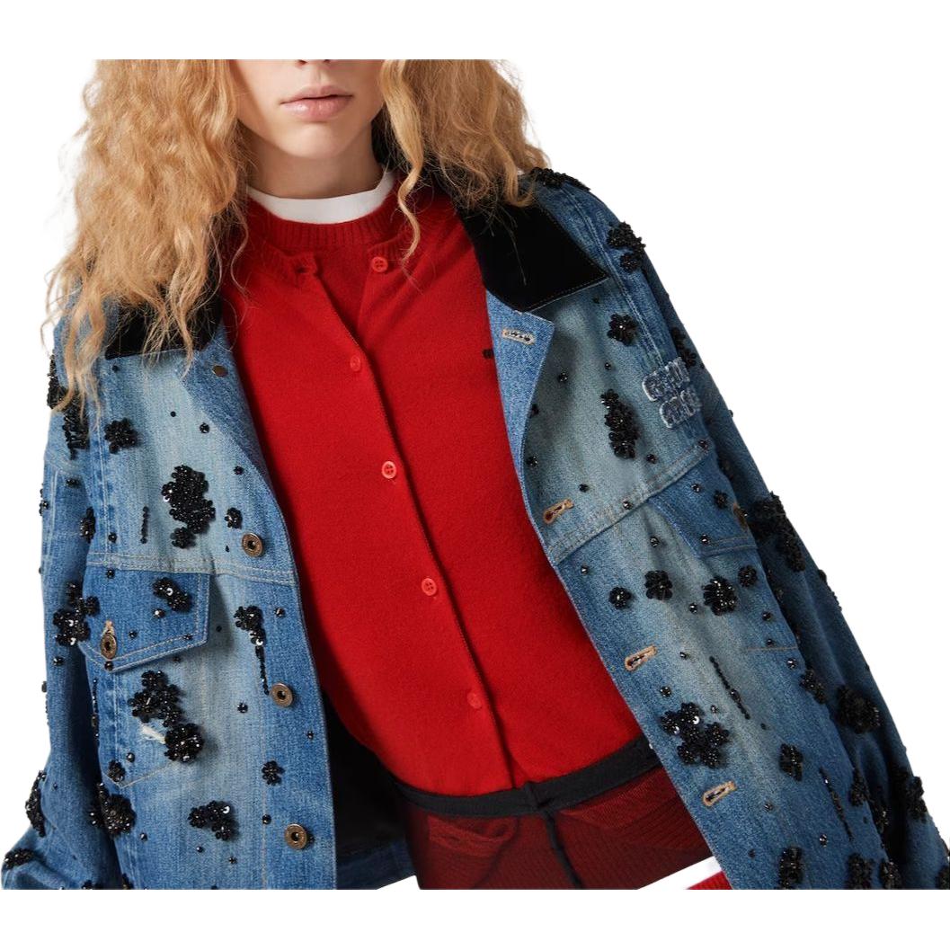 Cheap (W) MIU MIU FW23 Kardigan Rajutan Single-Breasted dengan Logo. MMF787-13S1-F0627-S-232