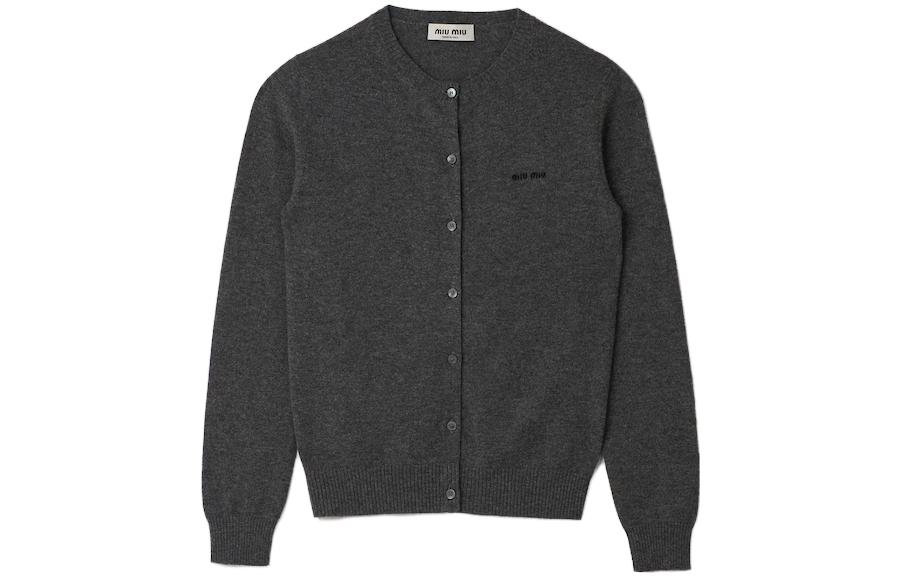 Order (Women) MIU MIU FW23  Solid Color Logo Knit Long Sleeve Sweater Slate Gray MMF787-13S1-F0480-S-232